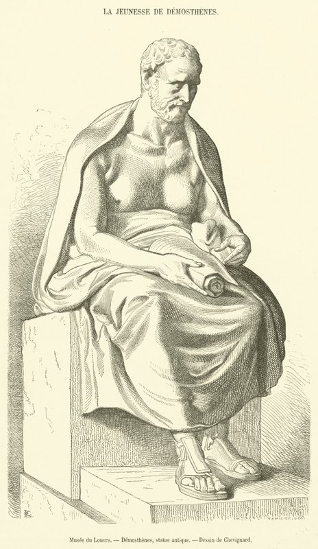 Musee du Louvre, Demóstenes, estátua antiga (gravura) de French School