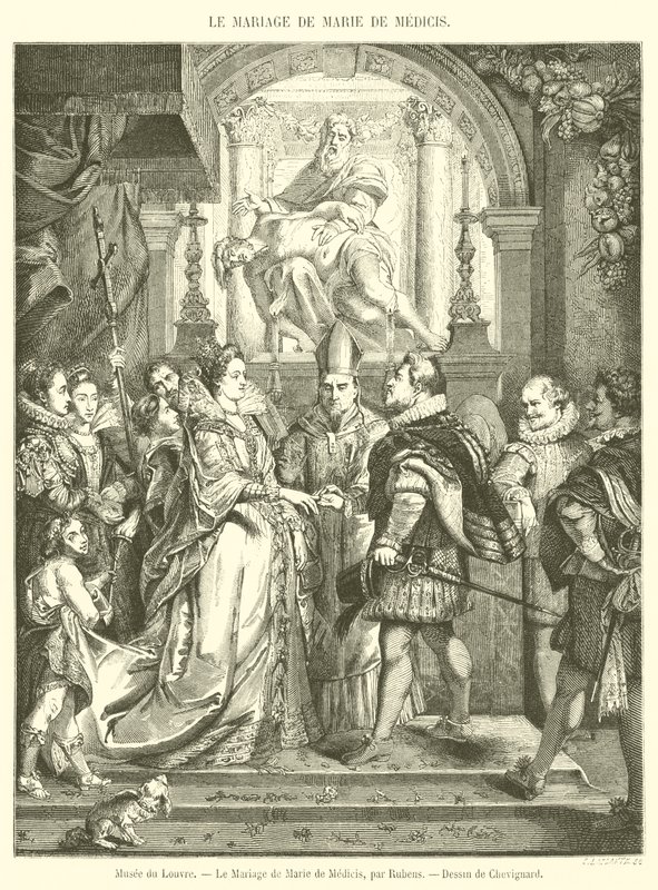 Musee du Louvre, O Casamento de Marie de Medicis (gravura) de French School