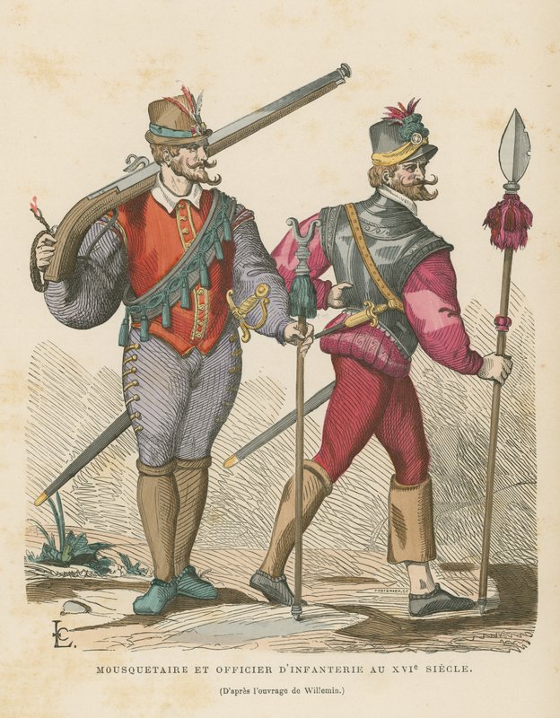 Mosqueteiro e oficial de infantaria do século XVI de French School