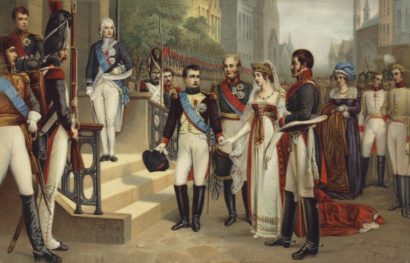 Napoleão I e a Rainha da Prússia (litografia colorida) de French School
