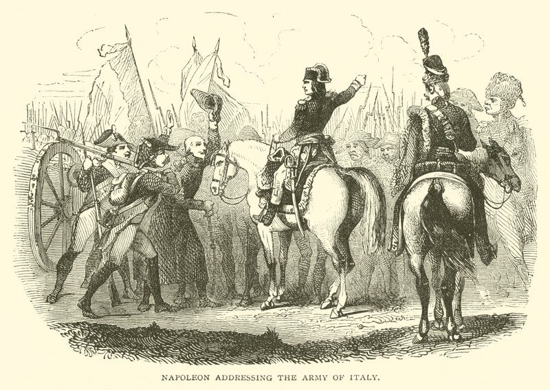 Napoleão dirigindo-se ao Exército da Itália (gravura) de French School