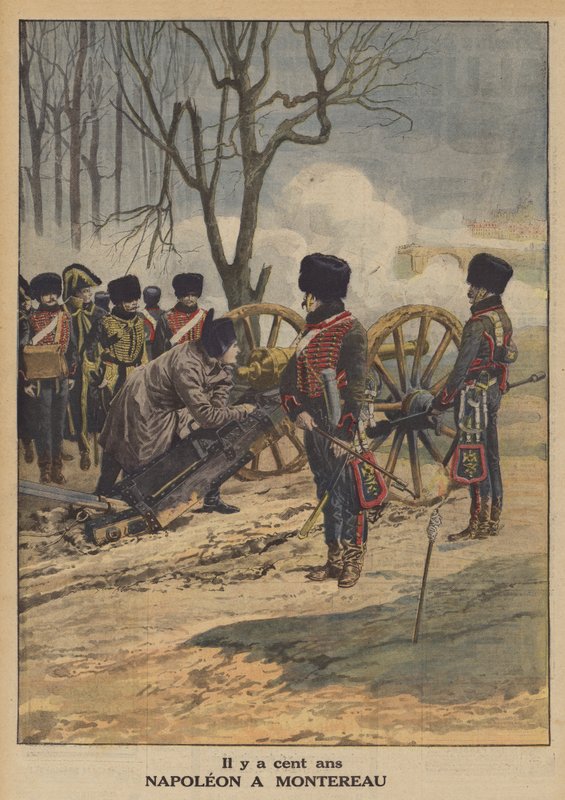 Napoleão na Batalha de Montereau (cor litho) de French School