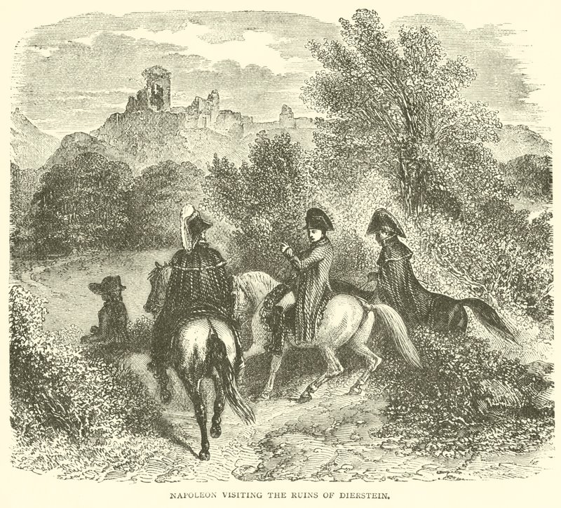Napoleão visitando as ruínas de Dierstein (gravura) de French School
