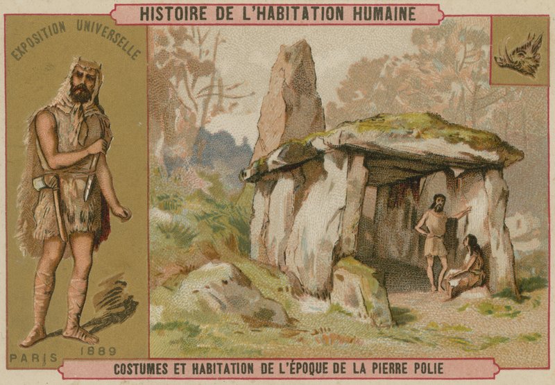 Trajes e habitações neolíticas de French School