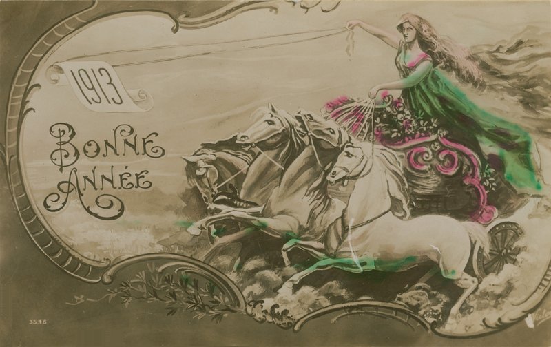 Cartão de ano novo, 1913. Cartão postal enviado em 1913. de French School