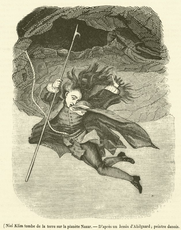Niel Klim cai da terra para o planeta Nazar (gravura) de French School