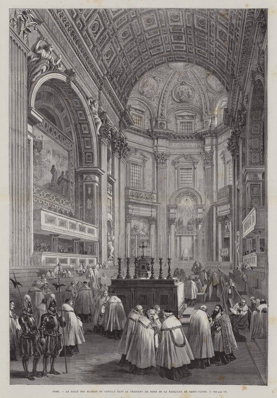 Transepto Norte da Basílica de São Pedro, Cidade do Vaticano, Roma, Itália (gravura) de French School