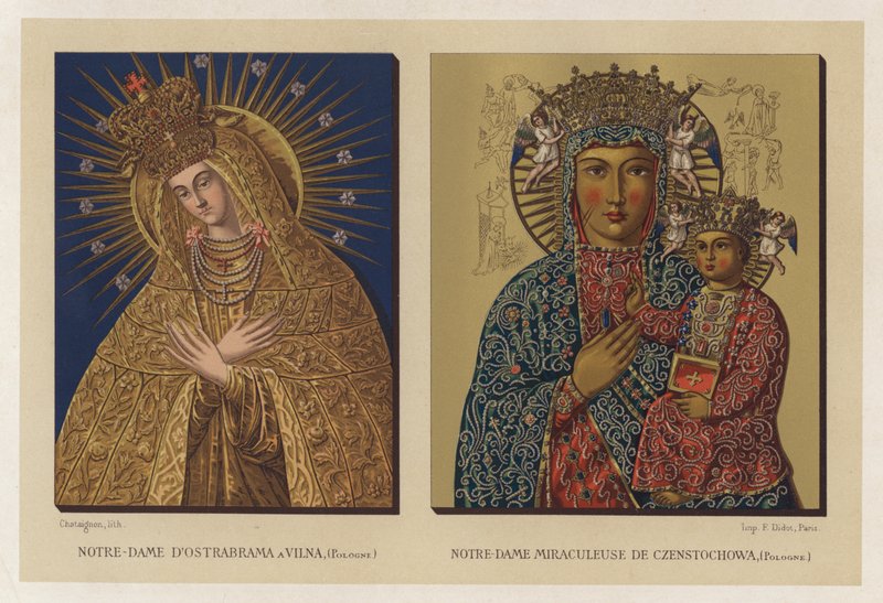 Nossa Senhora de Ostrabrama em Vilna, Polónia; Nossa Senhora de Czenstochowa, Polónia (chromolitho) de French School