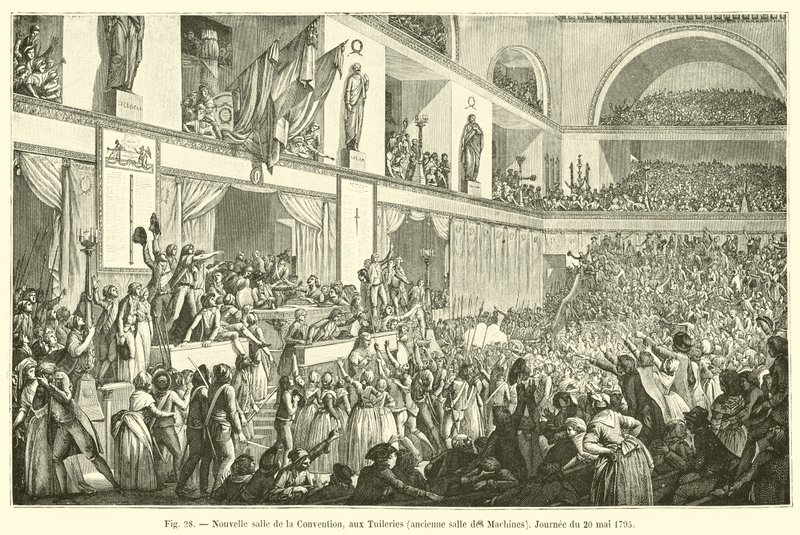 Novo Salão de Convenções nas Tulherias, antiga Sala de Máquinas, dia 20 de maio de 1795 de French School