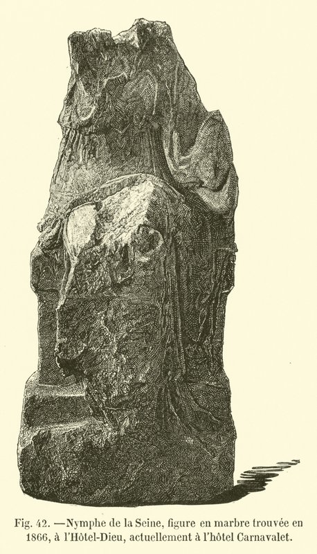 Ninfa do Sena, figura de mármore encontrada em 1866, no Hotel Dieu, atualmente no hotel Carnavalet de French School