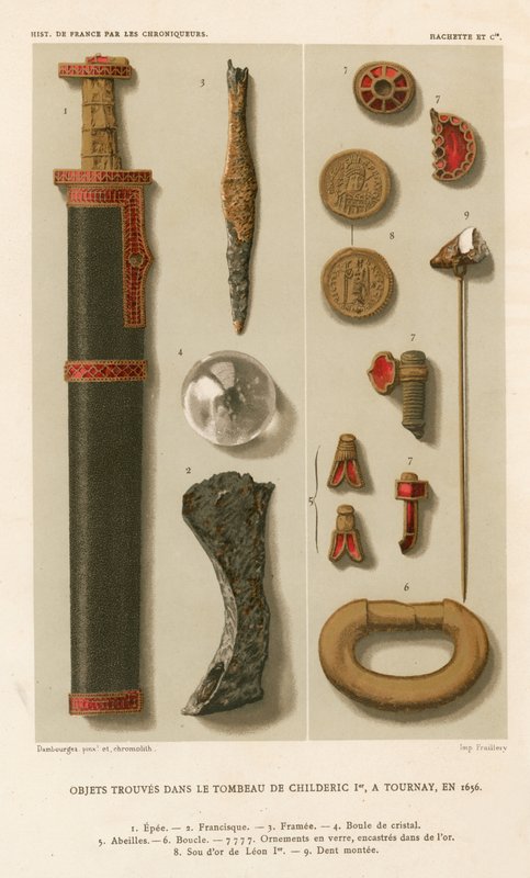 Objetos encontrados no túmulo de Childeric I em Tournay (ver também 161328, 172230 e 694817) de French School