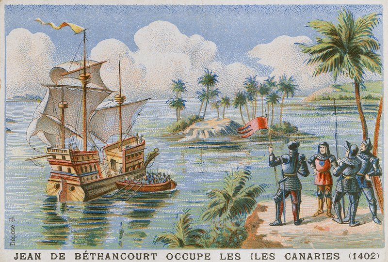 Ocupação das Ilhas Canárias por Jean de Bethencourt, 1402 de French School