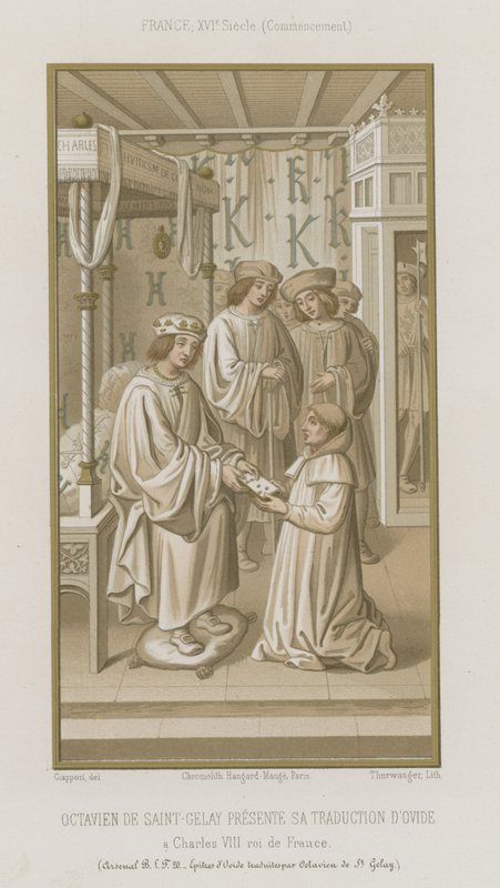 Octavian de Saint Gelais apresentando sua tradução de Ovídio de French School