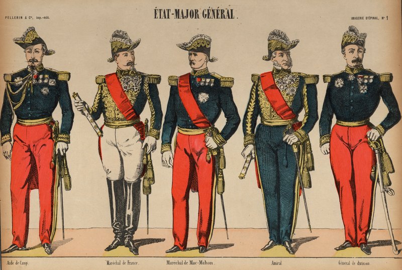 Oficiais do Estado-Maior Francês (gravura a cores) de French School