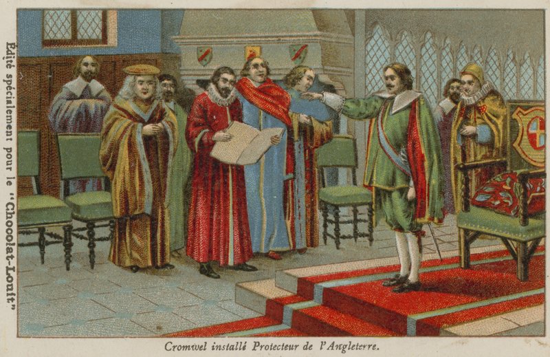 Oliver Cromwell prestou juramento como Lord Protector da Inglaterra, Escócia e Irlanda, 1653 de French School
