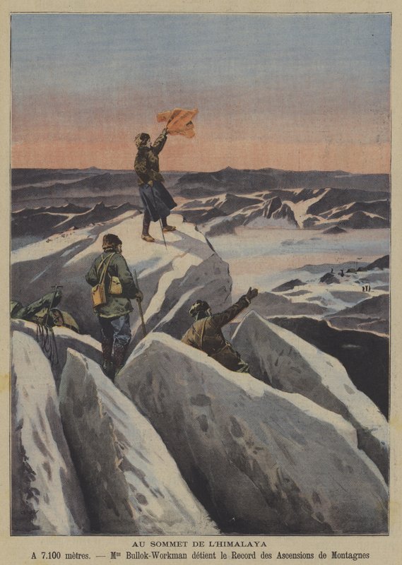 Num cume dos Himalaias (cor litho) de French School