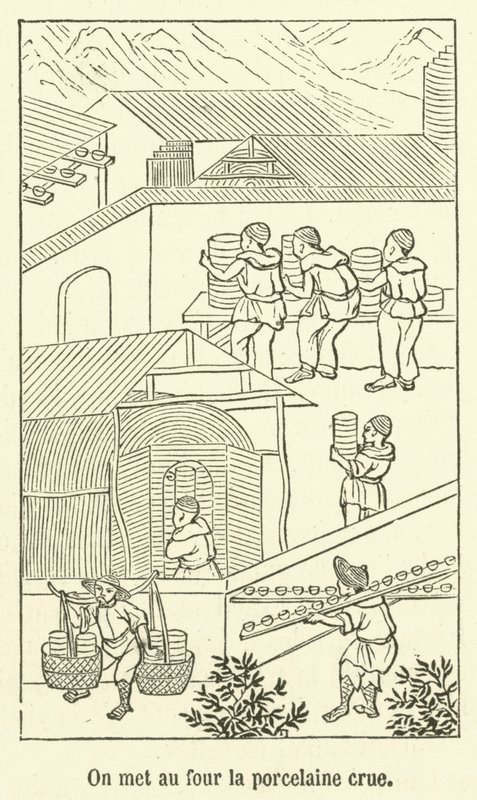 A porcelana crua é cozida (gravura) de French School