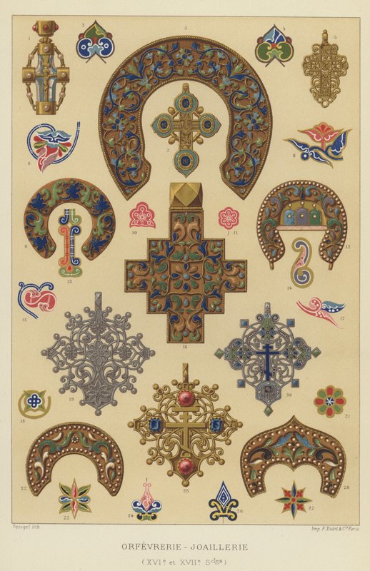 Ourivesaria e joalharia (séculos XVI e XVII) (chromolitho) de French School