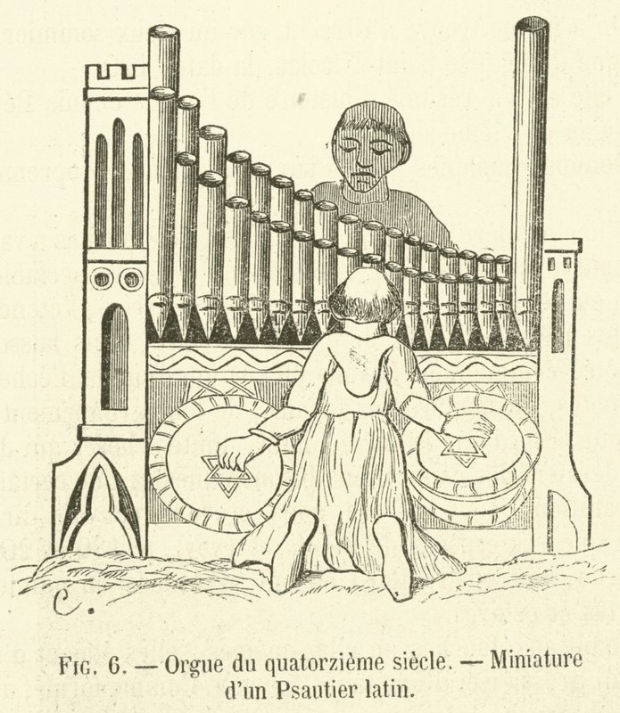 Órgão do século XIV, Miniatura de um Saltério Latino (gravura) de French School