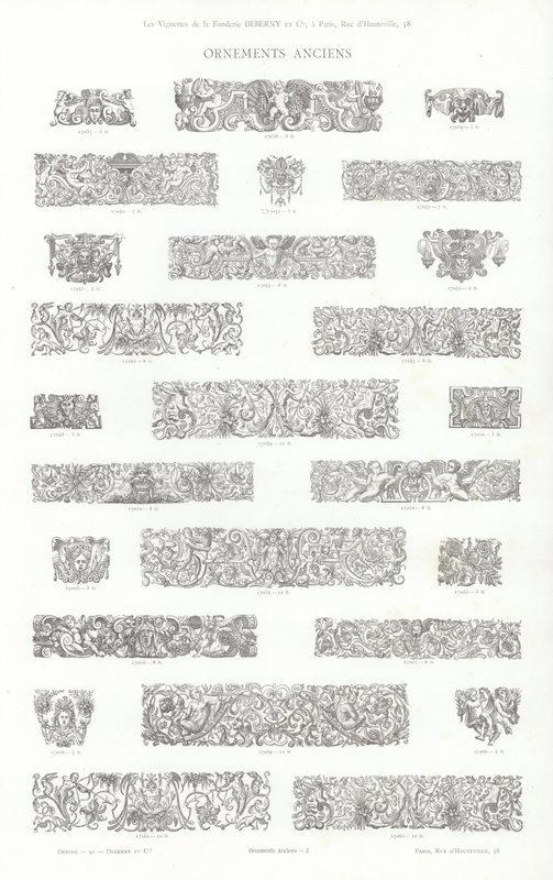 Página de Vignettes Typographiques (gravura) de French School