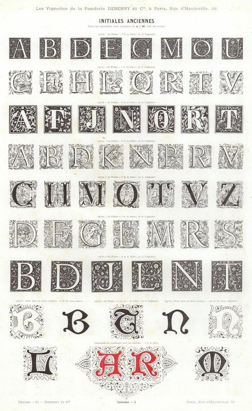 Página de Vignettes Typographiques (gravura) de French School