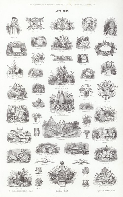 Página de Vignettes Typographiques (gravura) de French School