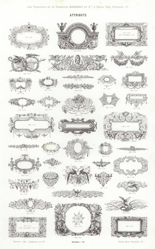 Página de Vignettes Typographiques (gravura) de French School