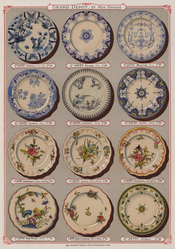 Página do catálogo do Grand Depot de Porcelaines, Faiences et Verreries (cor litho) de French School