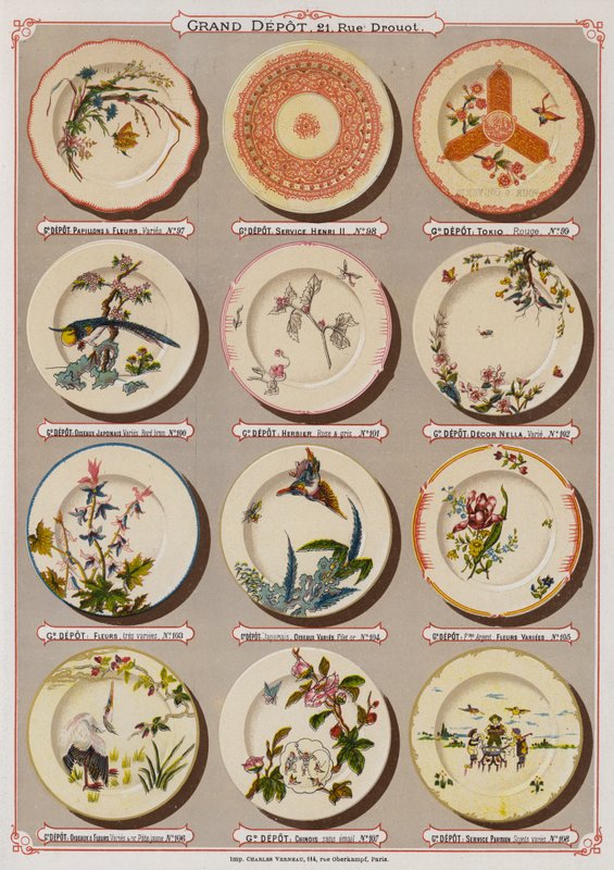 Página do catálogo do Grand Depot de Porcelaines, Faiences et Verreries (cor litho) de French School