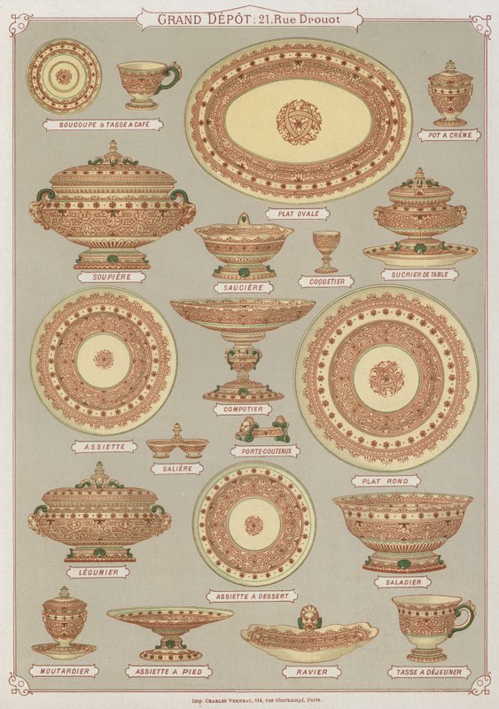 Página do catálogo do Grand Depot de Porcelaines, Faiences et Verreries (cor litho) de French School