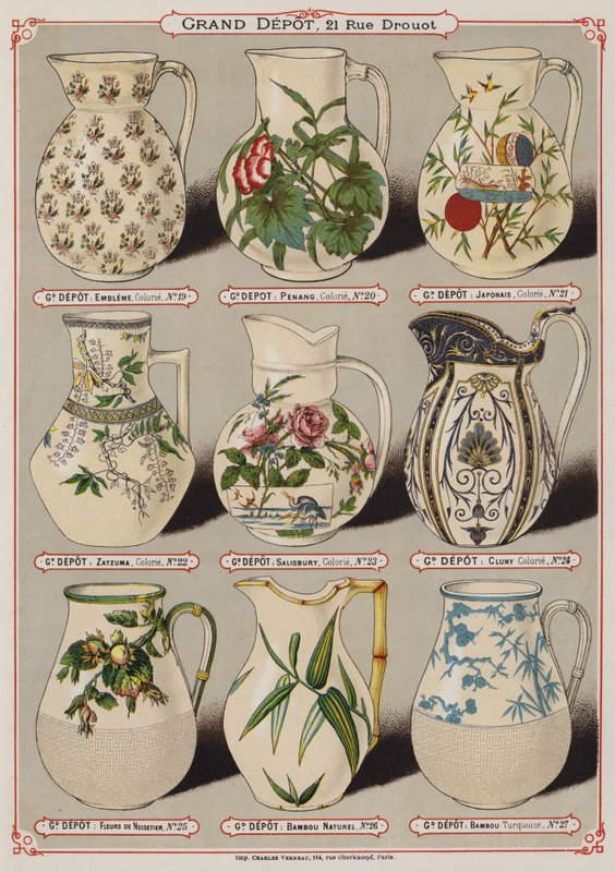 Página do catálogo do Grand Depot de Porcelaines, Faiences et Verreries (cor litho) de French School