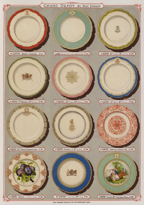 Página do catálogo do Grand Depot de Porcelaines, Faiences et Verreries (cor litho) de French School