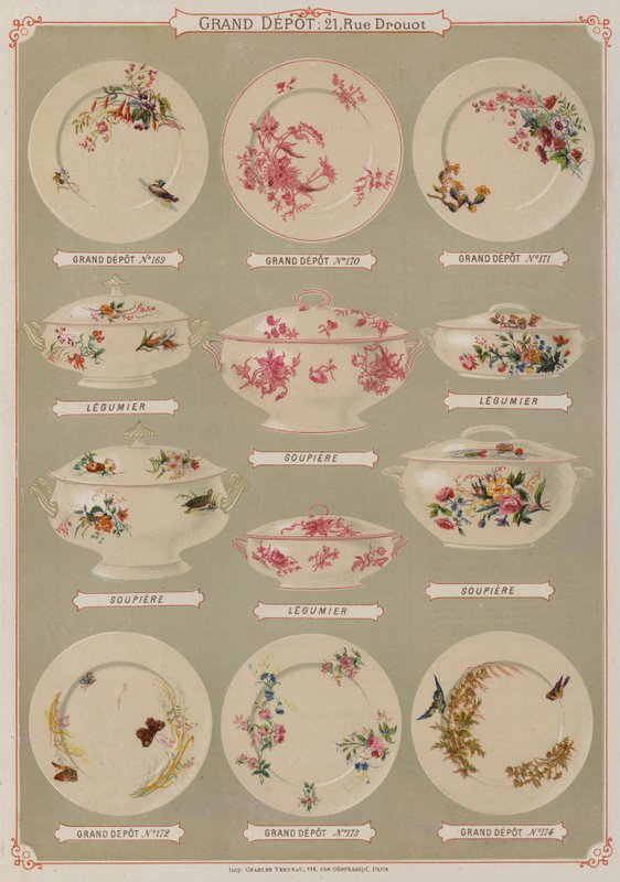 Página do catálogo do Grand Depot de Porcelaines, Faiences et Verreries (cor litho) de French School