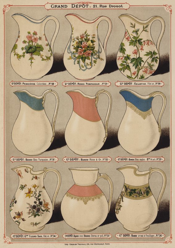 Página do catálogo do Grand Depot de Porcelaines, Faiences et Verreries (cor litho) de French School