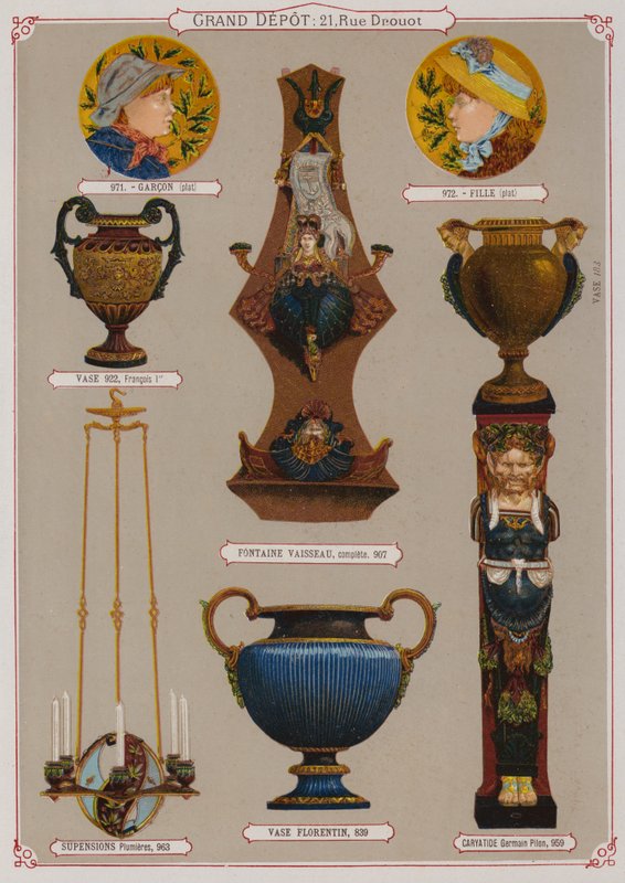 Página do catálogo do Grand Depot de Porcelaines, Faiences et Verreries (cor litho) de French School