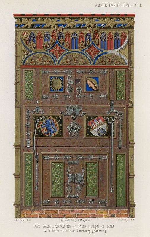 Guarda-roupa de carvalho pintado na prefeitura de Luneburg de French School