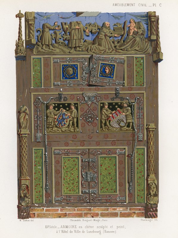 Guarda-roupa de carvalho pintado na prefeitura de Luneburg de French School