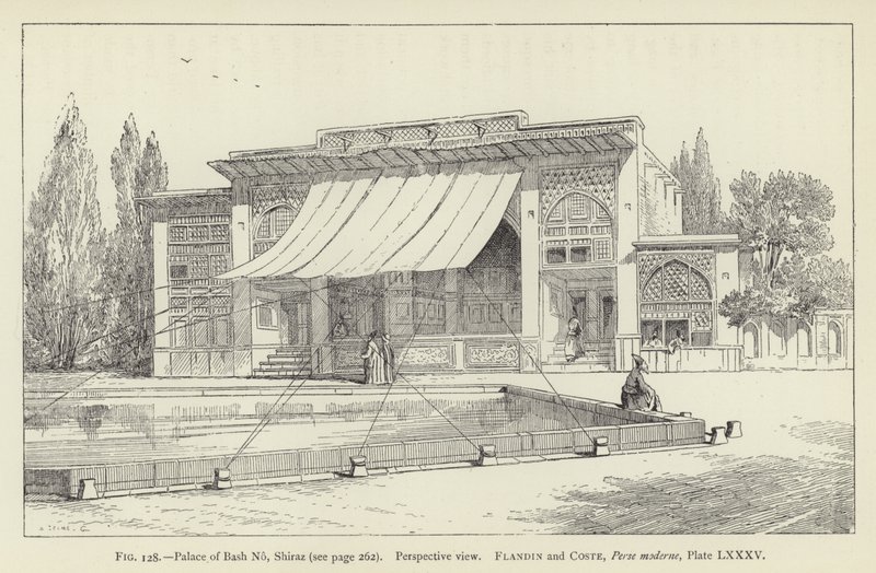 Palácio da festança não, Shiraz, vista em perspectiva de French School