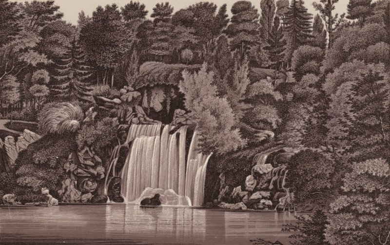 Paris: cascata do Bois de Boulogne (litho) de French School