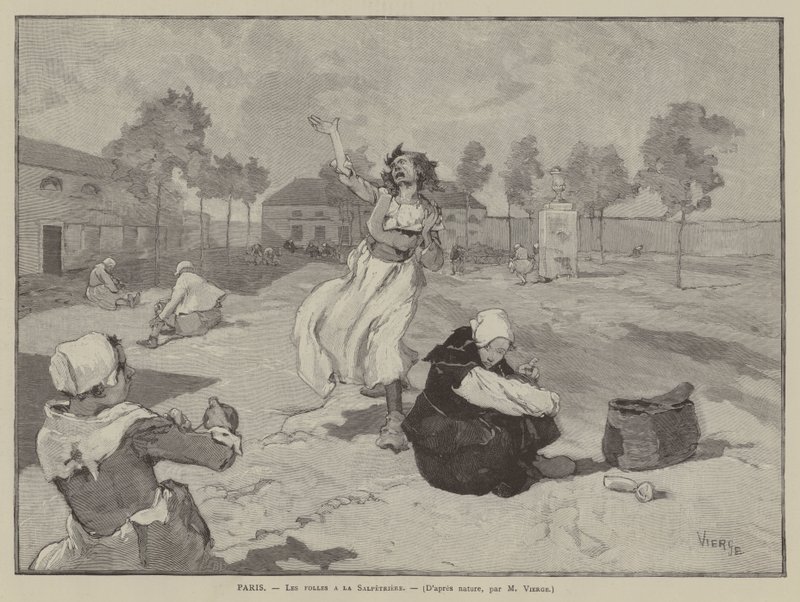 Paris, Les folles a la Salpetriere (gravura) de French School