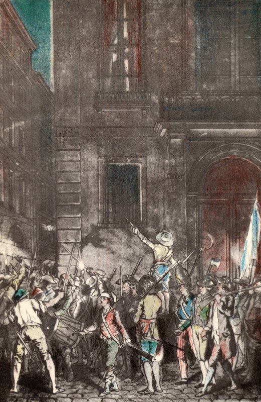 Patrulhas feitas pelo povo de Paris durante a Revolução Francesa (gravura colorida) de French School