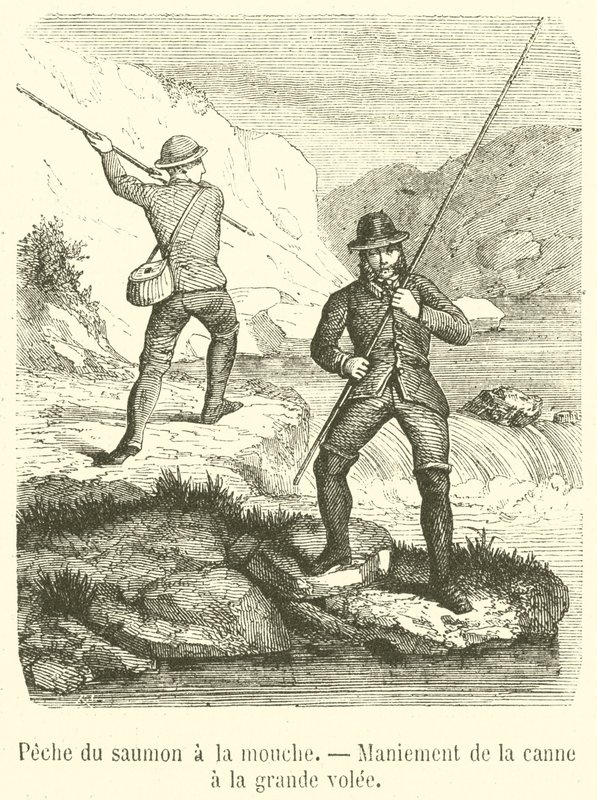 Pesca com mosca para salmão, Manuseamento da cana com a mosca grande (gravação) de French School