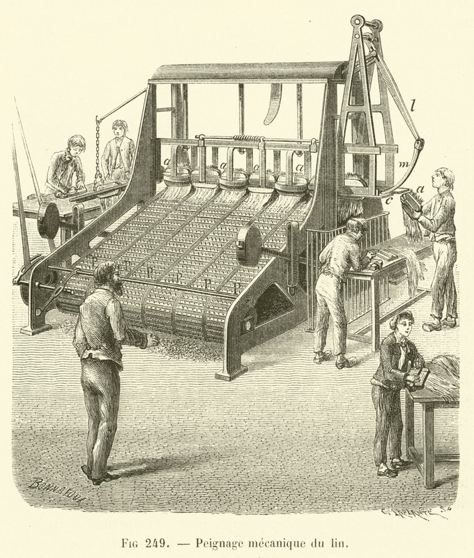 Penteação mecânica de linho (gravura) de French School