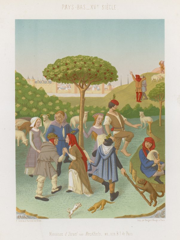 Pessoas, dançar, ao redor, um, árvore fruta de French School