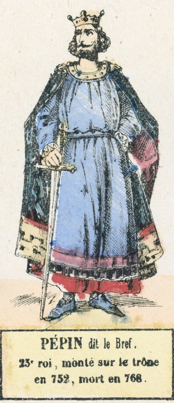 Pepin o Curto, 23º rei, subiu ao trono em 752, morreu em 768 (gravura colorida) de French School
