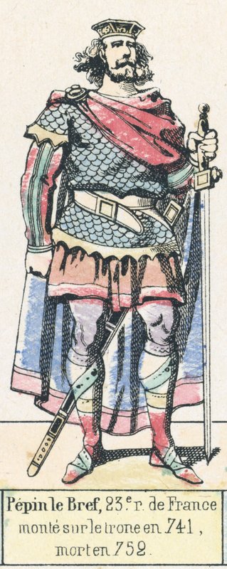 Pepin o Curto, 23º rei da França, subiu ao trono em 741, morreu em 752 (gravura colorida) de French School