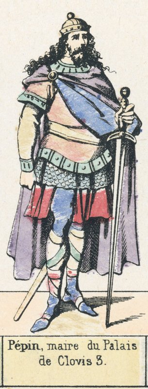 Pepin, prefeito do Palácio, de Clovis 3 (gravura colorida) de French School