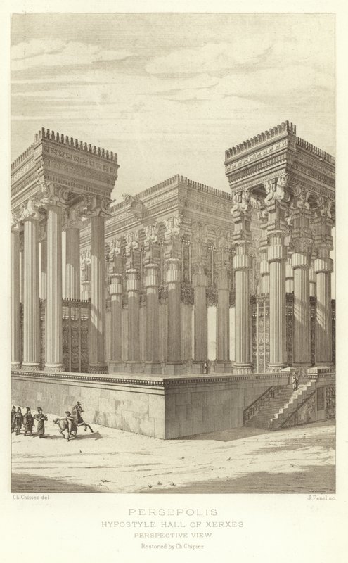 Persépolis, Salão Hipostilo de Xerxes, Perspectiva, restaurada por Ch Chipiez de French School