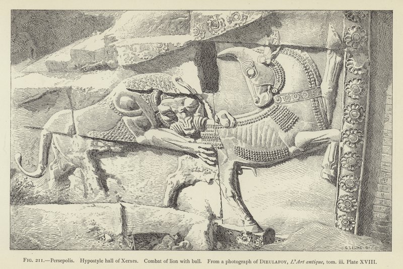 Persépolis, Corredor de Hipócrates de Xerxes, Combate de leão com touro de French School