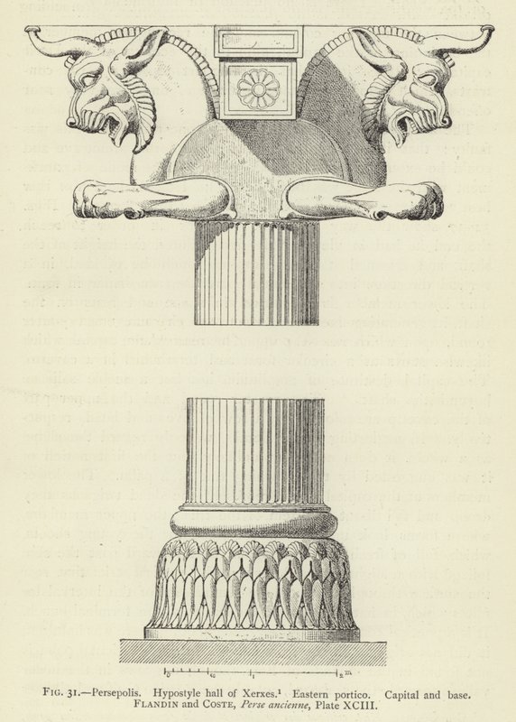 Persépolis, Corredor hipostilo de Xerxes, Pórtico oriental, Capital e base de French School